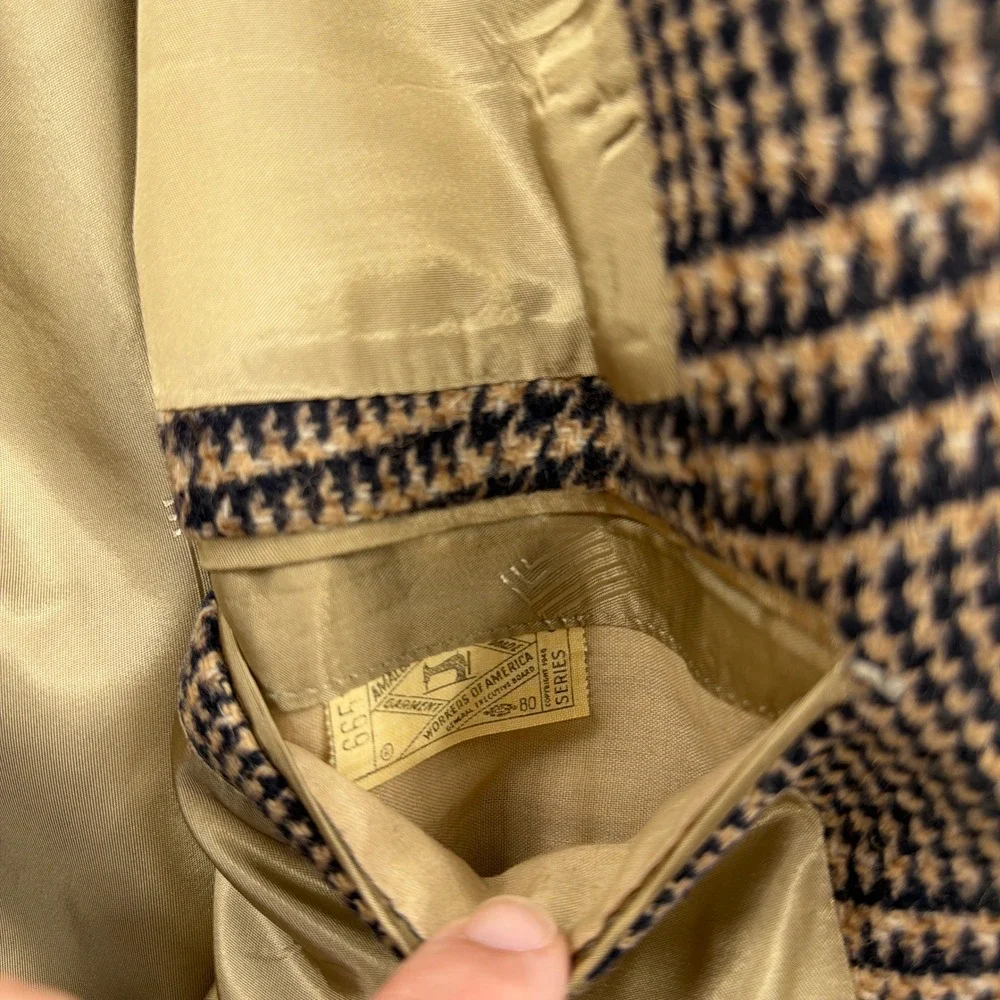 Lanvin Sport Coat Camel Hair Glen Plaid Elbow Patches Tan Mens 48R